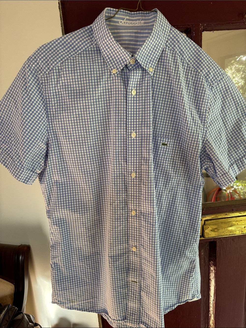 Lacoste short sleeve checked shirt M
